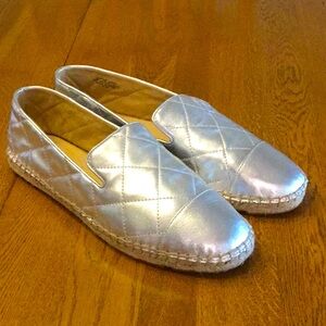 Woman’s Talbots silver quilted leather espadrilles. Size 9.5. New! Never worn!